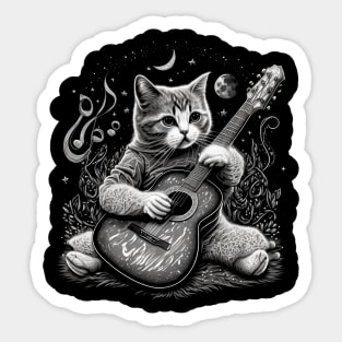 Cat Playing Guitar Sticker